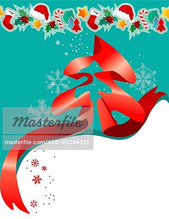 Greeting card with Christmas tree made of ribbon