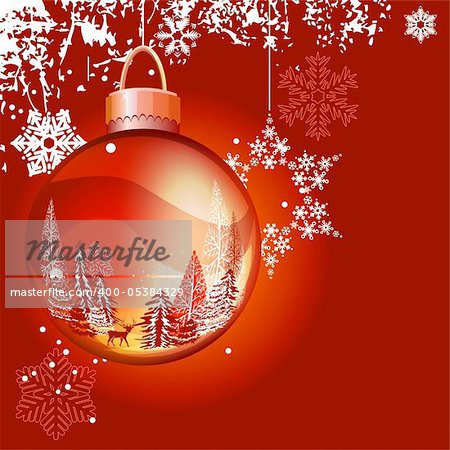 Bright red Christmas background with glass ball