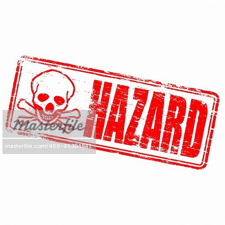 Rubber stamp illustration showing "HAZARD" text and skull & bones symbol. Also available as a Vector in Adobe illustrator EPS format, compressed in a zip file