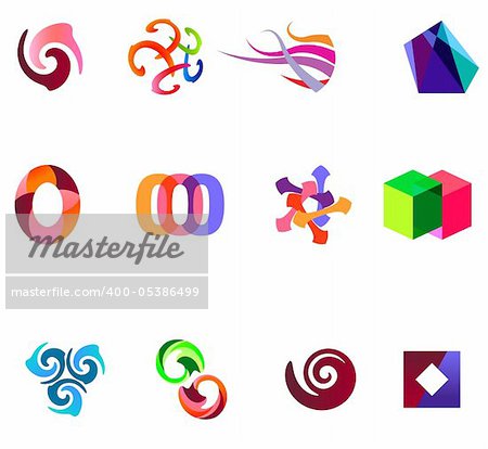 12 different colorful vector symbols: (set 19)