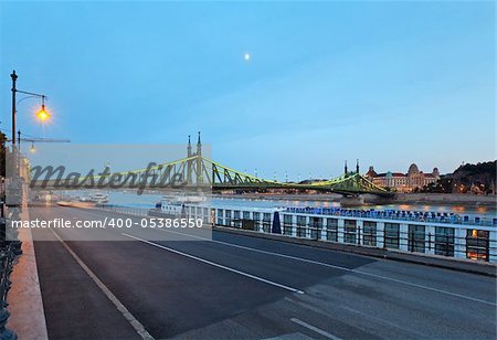 Budapest night view. Long exposure. Hungarian landmarks, Freedom Bridge and Gellert Hotel Palace. Budapest night view. Long exposure. Hungarian landmarks, Freedom Bridge and Gellert Hotel Palace.
