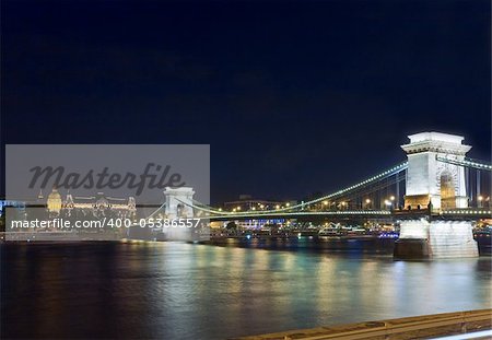 Hungarian landmark, Budapest Chain Bridge night view. Long exposure. Hungarian landmark, Budapest Chain Bridge night view. Long exposure.