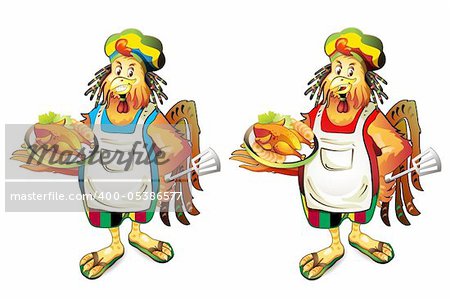 Cartoon cook coconut with smoked chicken