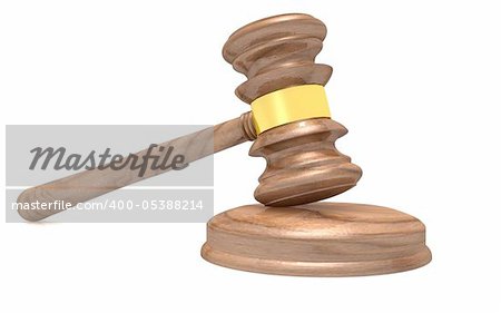 3d close up of court hammer on white background with clipping path