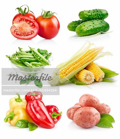 set fresh vegetable with green leaf isolated on white background