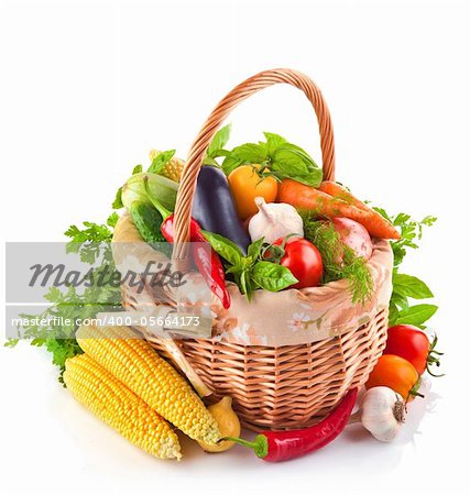 fresh vegetable with leaves isolated on white background