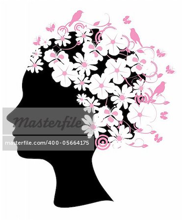 Vector illustration of a floral head silhouette