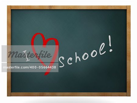 3d illustration of chalkboard with 'I love school' sign