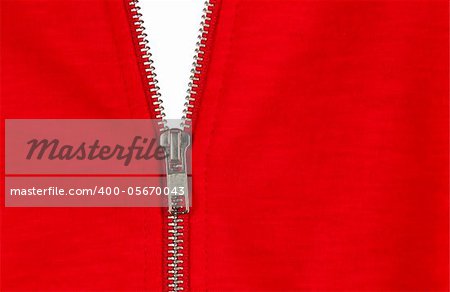 Zip of a red cotton sweater, white background