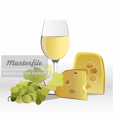 wine with cheese and grapes vector illustration