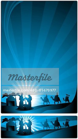 The three wise men and the child Jesus. Two versions, one in letter format and a horizontal format for Internet banner.