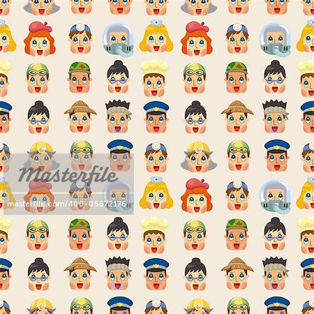 cartoon people job face seamless pattern