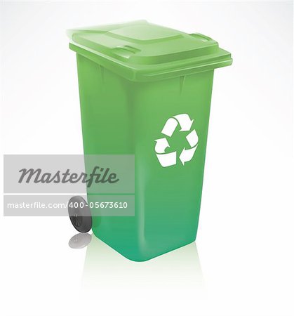 Modern green recycle bin isolated on white