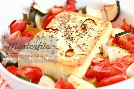 Baked feta cheese with vegetables