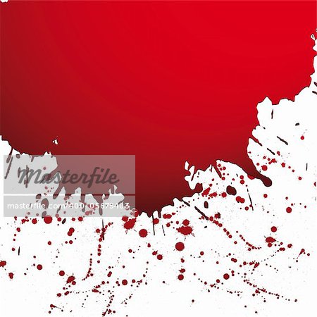 Red drop ink splatter, blood splash vector. Gloss brush paint spot, grunge blot, art blob, oil, abstract droplet. Splat, liquid illustration. Space for text.