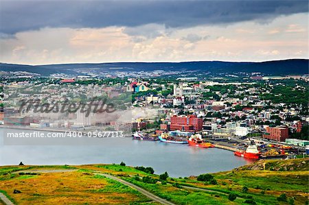 Cityscape of Saint John's from Signal Hill in Newfoundland Canada