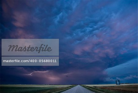 Night Lightning Canada Saskatchewan Prairie storm and road