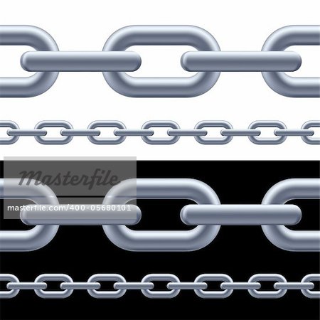 Realistic gray chain on the white and black background. Illustration for designer