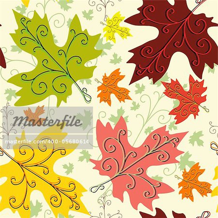 Autumn seamless decorative floral pattern with maple leaves (vector)