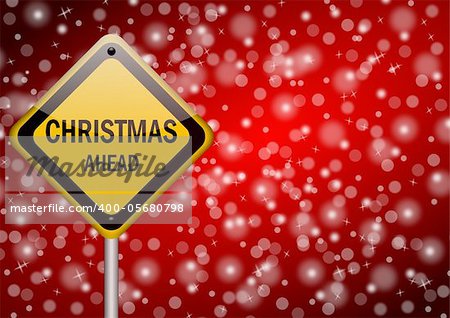 christmas ahead traffic sign on snowing background