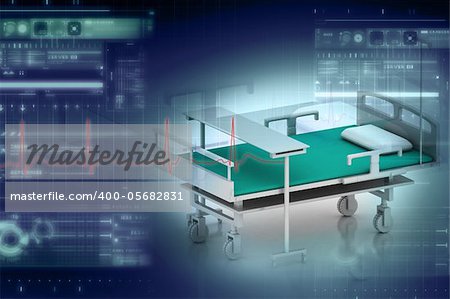 Digital illustration of medical bed in abstract color background