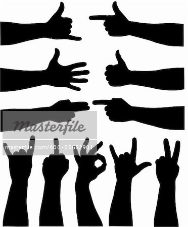 black silhouette of a hand on a white background