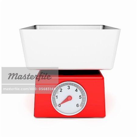 Retro kitchen weight scale on white background. Front view.