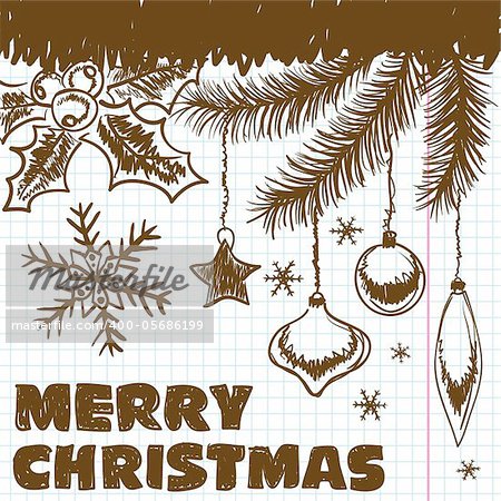 Christmas scrawl on a piece of a school notebook, element for design, vector illustration