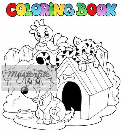 Coloring book with domestic animals - vector illustration.