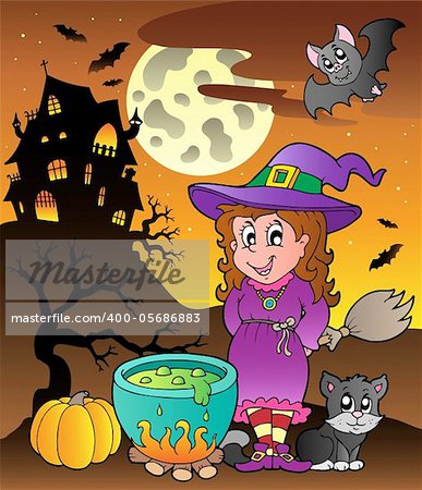 Scene with Halloween theme 3 - vector illustration.
