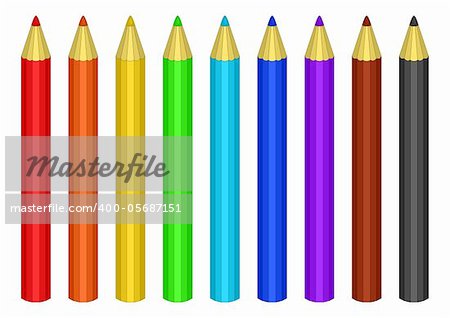 Pencils colour, a set. All colours of a rainbow plus black and brown