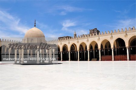 The Mosque of Amr ibn al-As, also called the Mosque of Amr, was originally built in 642 AD, as the center of the newly-founded capital of Egypt, Fustat. The original structure was the first mosque ever built in Egypt, and by extension, the first mosque on the continent of Africa.