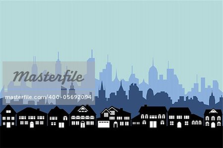 Suburbs and the urban city silhouette