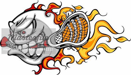 Flaming Lacrosse Ball Face Cartoon Illustration Vector