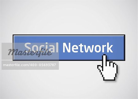 Social network blue button with mouse cursor