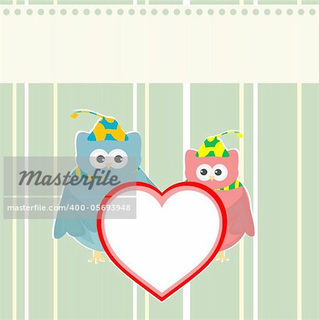 cute owl holding red love heart card background vector