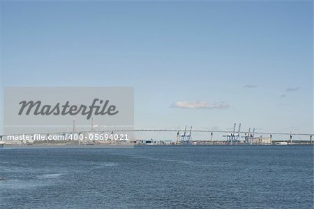 North Charleston, SC Industry with Interstate 525 Bridge.