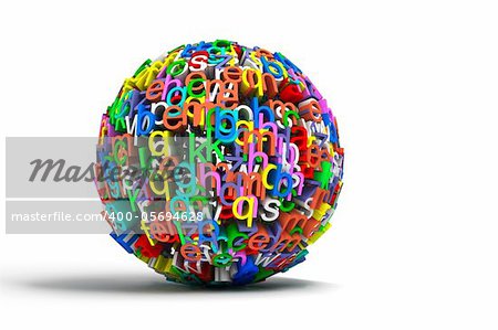 3d conceptual illustration with colored ball letters isolated in white