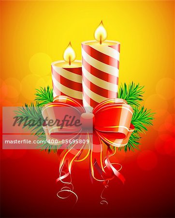 Vector illustration of cool Christmas candles with red bow