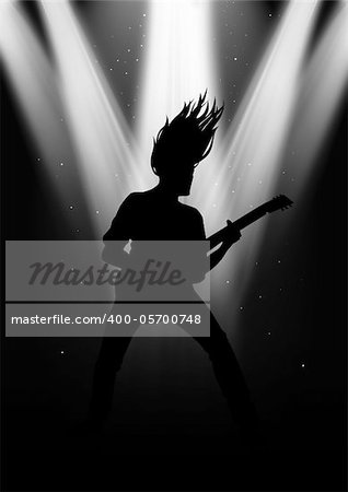 Silhouette illustration of a man figure playing guitar
