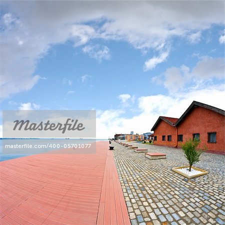 The old harbor of Thessaloniki, Greece, captured with fisheye lens