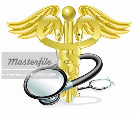 Caduceus with stethoscope wrapped round it medical healthcare concept