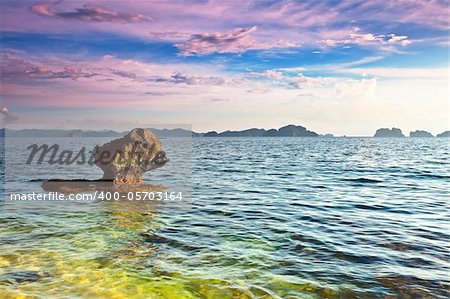 Beautiful seascape. Stone on the foreground. Philippines