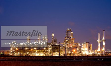 Refinery at night in the Port of Rotterdam, Europoort, Holland
