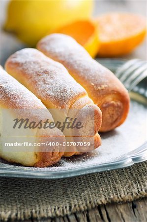 Delicious jam rolls. Baked pastry filled with fruit marmelade.