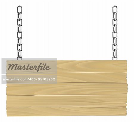 Illustration of an old wooden sign suspended on chains