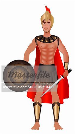 Vector Illustration of a Greek Warrior in Costume.