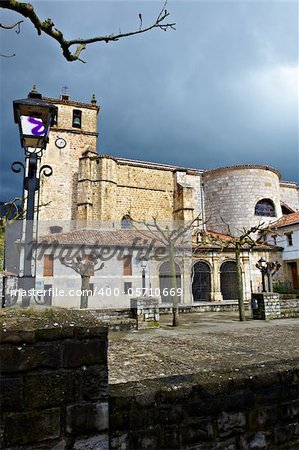 The Main Square of Medieval Spanish Town in Rainy Day