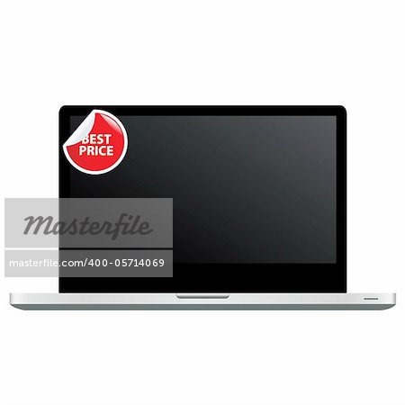 Laptop With Label, Isolated On White Background, Vector Illustration