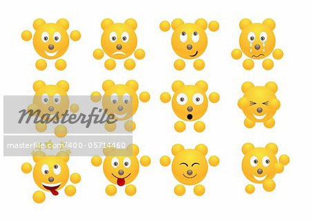 Set of yellow smiles. Vector illustration, isolated on a white.